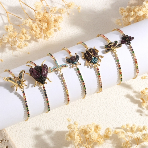 Adjustable Copper Zirconia Bracelet Cute Bee Insect Charms Jewelry For Women Gold Plated Pull Bracelet Jewelry Gifts