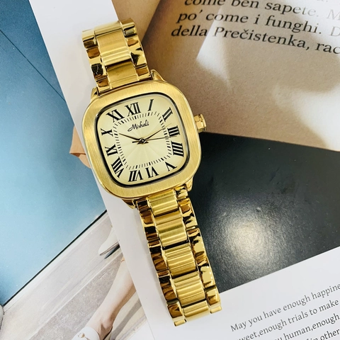 Orologio Quarzo Donna Quadrante Quadrato Numeri Romani Cinturino Acciaio Inossidabile Impermeabile Elegante Vintage Business Polso