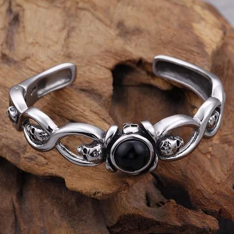 Retro Punk Skull Head Cuff Bangle 316L Stainless Steel Vintage Open Bracelet For Men Gothic Hip Hop Jewelry