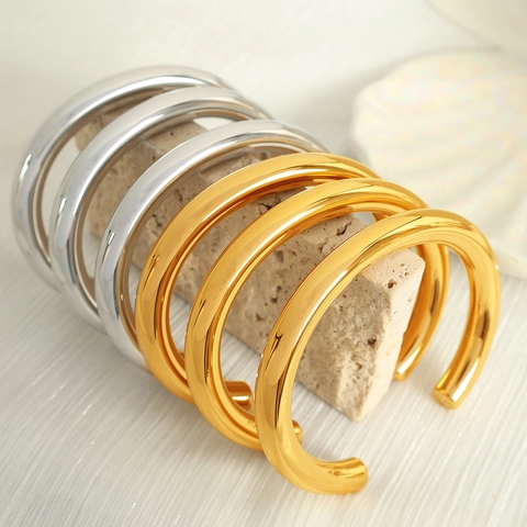 Bracelet Jonc en Forme de C en Acier au Titane Minimaliste pour Femmes Hommes Plaqué Or Argent Bracelet Manchette Ouvert Bijoux