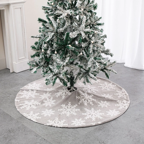 Falda De Árbol De Navidad Y Calcetín De Felpa Gris Blanco Copo De Nieve Jacquard Terciopelo Suave Decoración De Fiesta En El Hogar