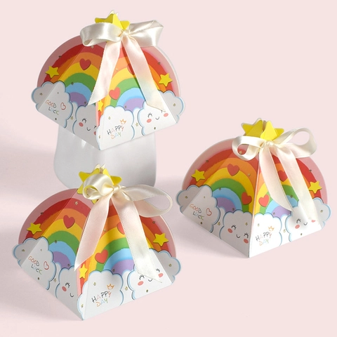 Scatole Di Caramelle Arcobaleno Con Nastri Per Bomboniere Carta Nuvola Cartone Animato Confezione Regalo Per Compleanno Matrimonio