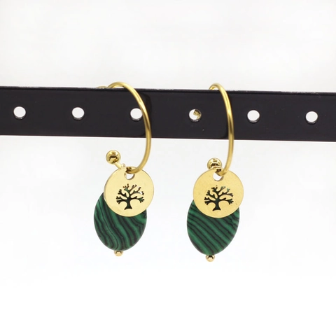 Edelstahl Gold Überzogene Lebensbaum Ohrhänger Für Damen Bohemian Naturstein Oval Anhänger Drop Schmuck Ohrringe