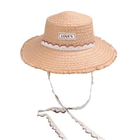 Damen Breitkrempiger Strohhut Mit Schleife Band Fransenrand Flaches Oberteil Papierstroh Sonnenhut Für Sommer Strandurlaub