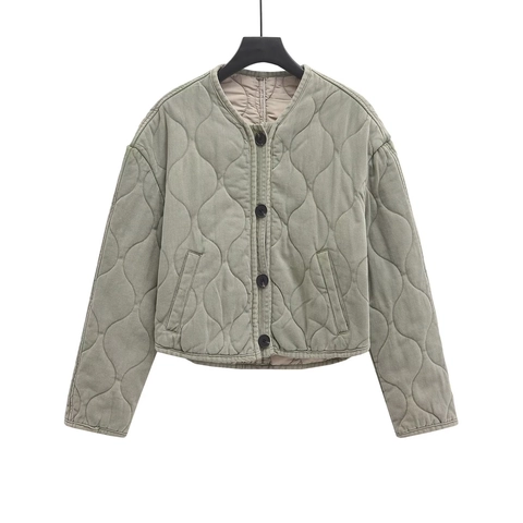 Chaqueta Acolchada De Mujer Cuello Redondo De Botonadura Sencilla Informal De Manga Larga Color Sólido Abrigo Vintage