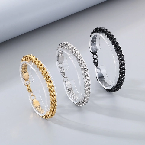 Bracciale A Catena Franco In Acciaio Inossidabile Maglia A Spiga Quadrata Stile Semplice Per Uomini Donne Coppie