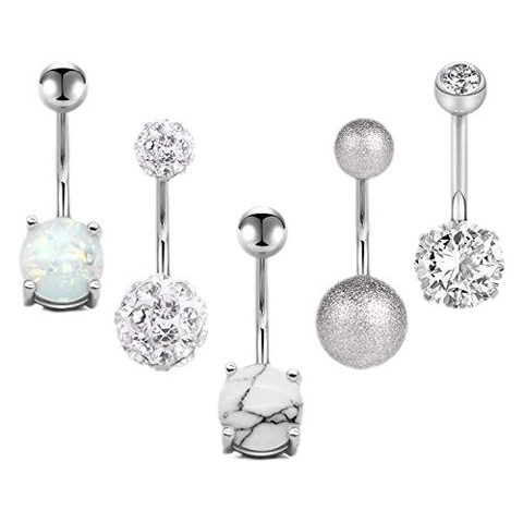 Stainless Steel Belly Button Rings With Cubic Zirconia Opal Marble Inlaid Body Piercing Jewelry For Women Fashion Elegant