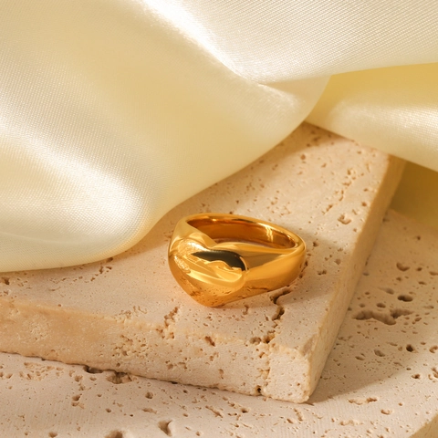 Hart Ring 18K Verguld Roestvrij Staal Hoogglans Gepolijst Minimalistische Brede Band Sieraden Voor Dames