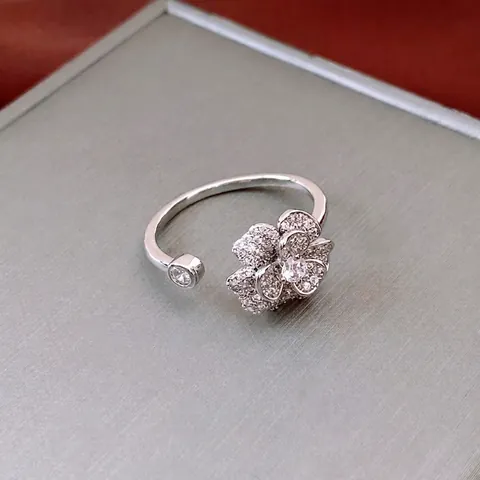 Anillo Flor Abierto Cobre Con Circonita Cúbica Ajustable Moda Lujo Joyería De Mano Para Mujer
