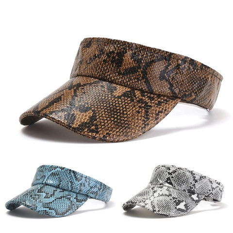 Visière En Cuir PU À Motif Peau De Serpent Large Bord Protection UV Chapeau De Soleil Réglable Mode Extérieure