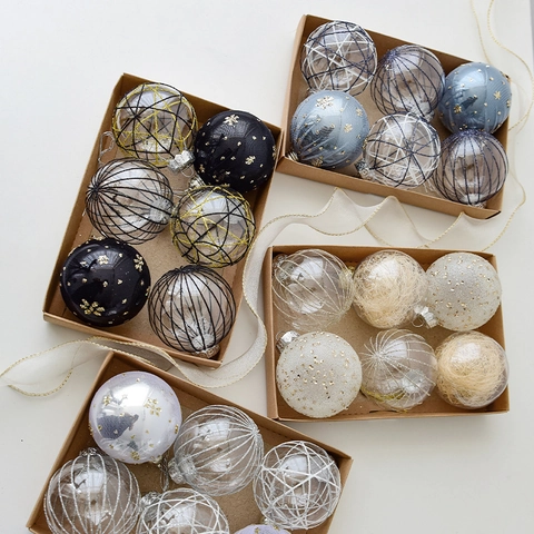 Christmas Ball Ornaments Plastic Painted Mesh Glitter Transparent Holiday Tree Hanging Decorations Festive Home Party