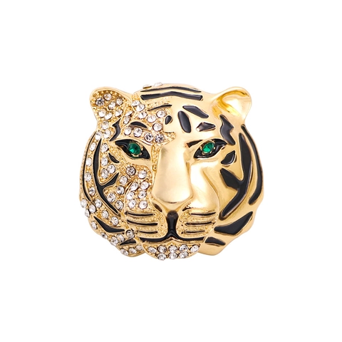 Vintage Tiger Head Brooch Alloy Rhinestone Enamel Lapel Pin For Men Suit Jewelry Accessories Retro Animal Decor