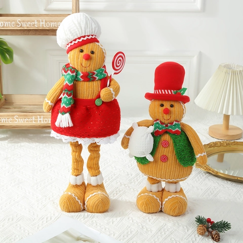 Weihnachts Lebkuchenmann Puppe Gestrickt Ausziehbare Beine Tischdekoration Festliche Fensterdeko Süße Plüschfigur