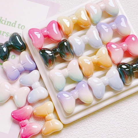 Gradient UV Plating Bow Beads Acrylic Colorful Bowknot Loose Spacer Beads For DIY Jewelry Phone Chain Keychain Craft