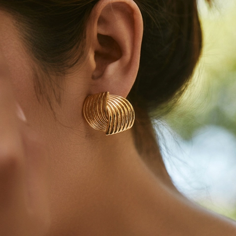 18K Gold Plated Copper Earrings For Women Fashion Geometric Woven Pleated Flower Rhinestone Artificial Pearl Stud Dangle Earrings