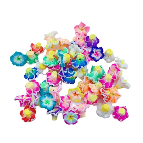 Polymer Clay Plumeria Flower Beads Mixed Colors Floral Shape For DIY Jewelry Making Hawaiian Style Earrings Hair Accessories