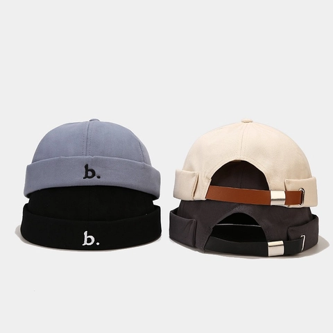Unisex Cotton Docker Cap Brimless Hat Letter b Embroidery Miki Hat Retro Adjustable Sailor Cap Casual Streetwear Beanie