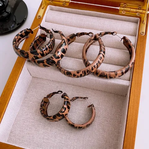 Fashion Leopard Print Earrings Vintage Geometric Acrylic Resin Alloy With 925 Sterling Silver Earring Post For Women