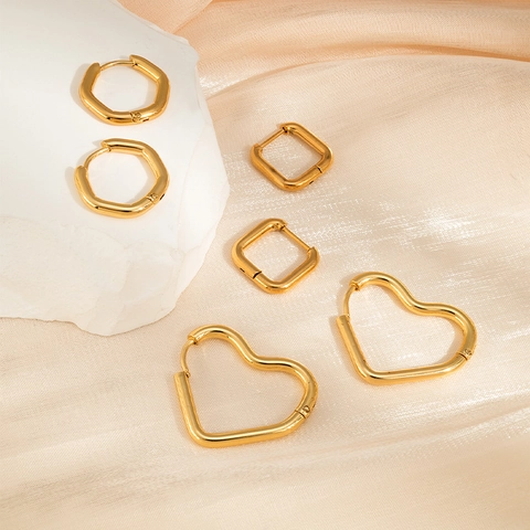 Geometrische Creolen 18K Vergoldet Edelstahl Quadrat Herz Sechseck Retro Mode Schmuck Für Frauen Elegant