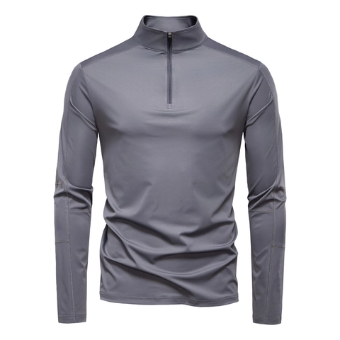 Maglietta Uomo Mezza Zip Manica Lunga Protezione Solare UV Asciugatura Rapida Top Sportivo Traspirante Slim Fit