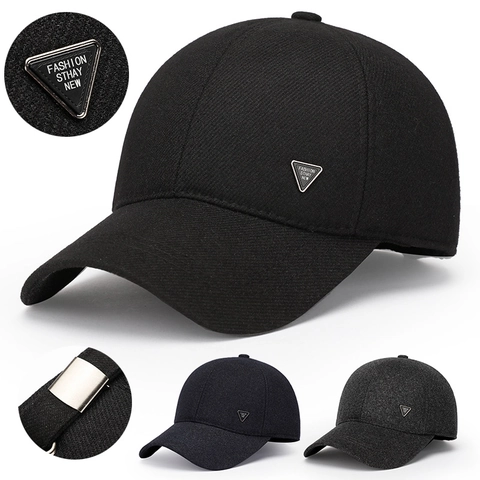 Mode Heren Honkbalpet Katoen Twill Cap Met Metalen Driehoek Patch Verstelbaar Outdoor Sport Casual Zonnescherm