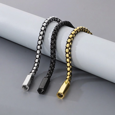 Bracciale Intrecciato Da Uomo Perline In Acciaio Inossidabile E Corda Di Cotone Chiusura Magnetica Stile Hip Hop Punk Gioielli