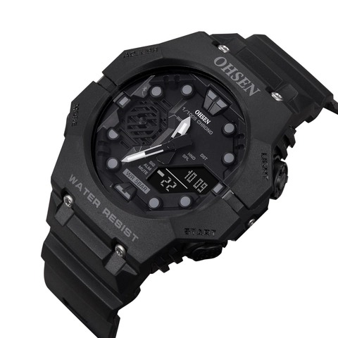 Dual Display Sports Watch Men Chronograph Alarm LED Backlight Waterproof Resin Octagonal Case Rubber Strap Rugged Outdoor Wristwatch