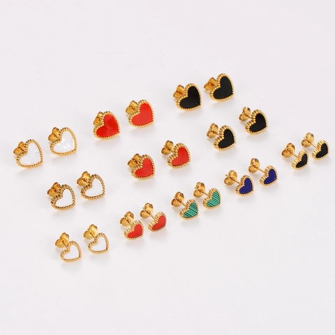 Heart Stud Earrings 304 Stainless Steel Colorful Shell Inlay Beaded Edge Fashion Jewelry For Women