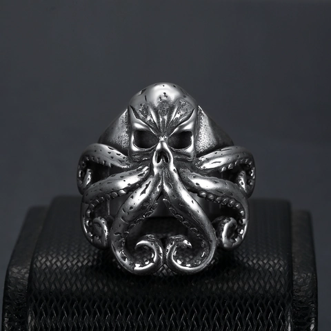 Oktopus Tentakel Totenkopf Ring Edelstahl Retro Gothic Punk Stil Schmuck Für Herren Vintage Kraken Design
