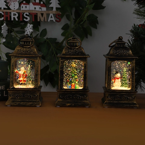 Vintage Weihnachts Wasserlaterne LED Licht Glitzer Schneekugel Weihnachtsmann Schneemann Schreibtisch Deko Retro Bronze Geschenk
