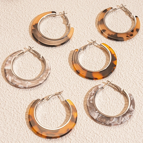 Leopard C-Form Hoop Ohrringe Acetat Acryl Marmordruck Vintage Mode Schmuck Mit 925 Sterling Silber Ohrring Stecker