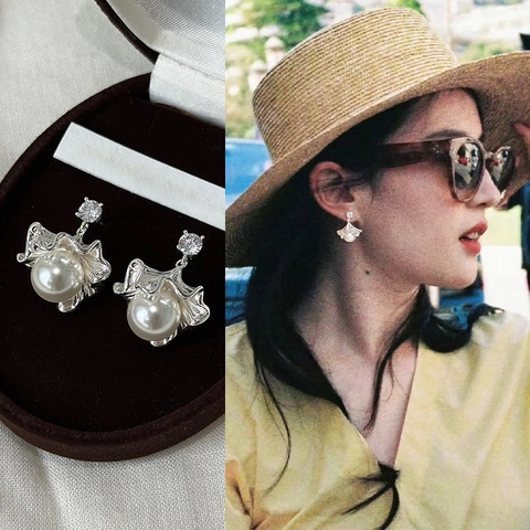 Ginkgoblatt Fächerform Hängeohrringe Mit Künstliche Perlenimitation Und Zirkon 925 Sterling Silber Ohrring Stecker Für Damen