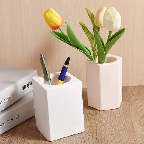 Silicone Molds For Pen Holder DIY Resin Plaster Casting Desktop Storage Box Flower Vase Geometric Relief Pattern Organizer