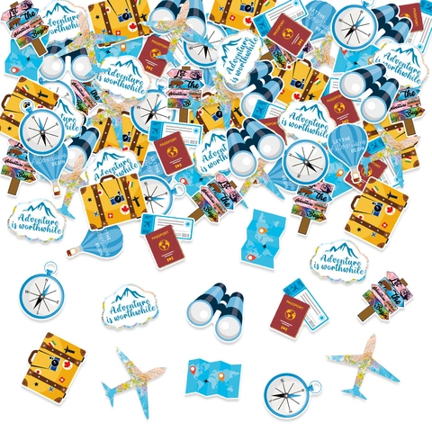 Travel Theme Table Confetti Cardstock Paper Adventure Graduation Retirement Party Decorations Suitcase Compass Airplane