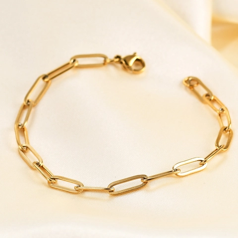 Pulsera Minimalista de Acero Inoxidable con Eslabones de Clip para Mujer Hombre Baño en Oro 14K Cadena Rectangular Geométrica Joyería
