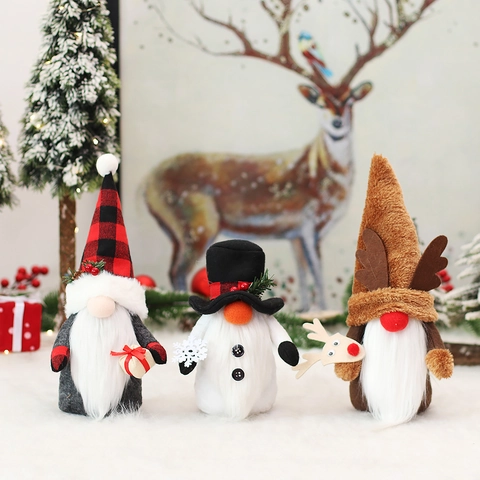 Nordic Christmas Gnome Plush Reindeer Santa Snowman Faceless Doll Buffalo Plaid Forest Man Xmas Ornament Window Decoration
