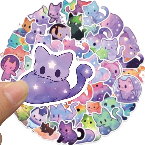 Adesivi Per Gatti Cielo Stellato Cartone Animato Impermeabile PVC DIY Decorativi Per Laptop Custodia Telefono Valigia Luna