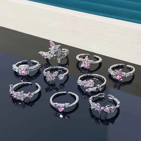 Verstellbare Offene Ringe Mit Rosa Zirkon Kupfer Herz Stern Schmetterling Romantisch Süß Für Damen Mädchen