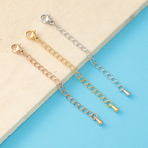 Jewelry Extender Chain 304 Stainless Steel With Lobster Clasp And Water Drop Pendant DIY Necklace Bracelet Extension Finding