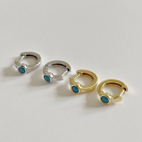 Minimalist Huggie Hoop Earrings With 925 Sterling Silver And Blue Zircon Round Stone Turkish Style Elegant For Women