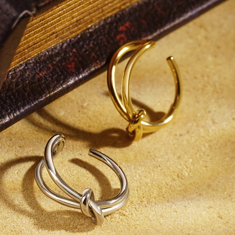Anello Regolabile Nodo Acciaio Inossidabile Placcato Oro 18K Minimalista Doppio Strato Anello Aperto Gioielli Donna