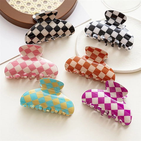 Checkerboard Plaid Hair Claw Clip Large Acetate Acrylic Nonslip Retro French Style Hair Accessories For Women Girls