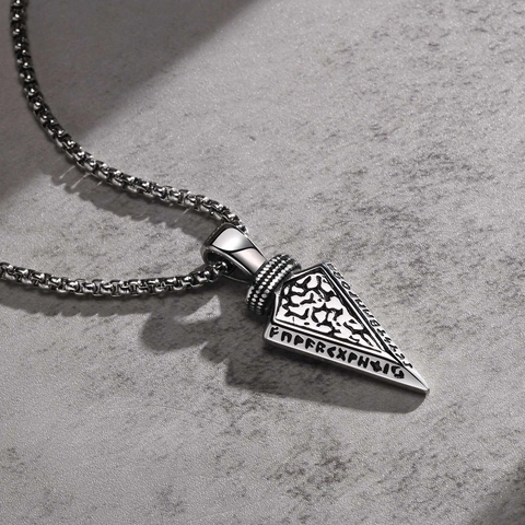 Collana Con Ciondolo A Punta Di Freccia Rune Vichinghe Da Uomo Acciaio Inossidabile 304 Gioiello Geometrico Retrò Nordico