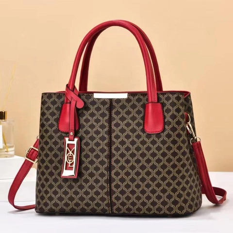 Vintage Monogramm Bedruckte Damen Handtasche PU Leder Große Kapazität Henkeltasche Schulter Umhängetasche