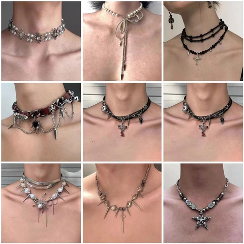 Gothic Punk Y2K Ketting Choker Ster Vlinder Kruis Hanger Legering Roestvrij Staal Kralen Grunge Sieraden