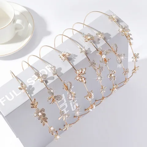 Retro Gold Legierung Stirnband Für Frauen Mit Strass Und Künstliche Perlen Blumen Schmetterling Schleife Charme Elegantes Haar Accessoire