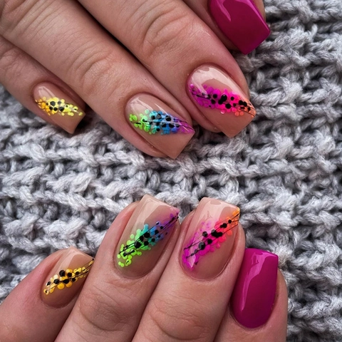Press On Nails Gradient Colorful Abstract Art Ink Texture Glossy Square Artificial Fake Nails Daily Decoration