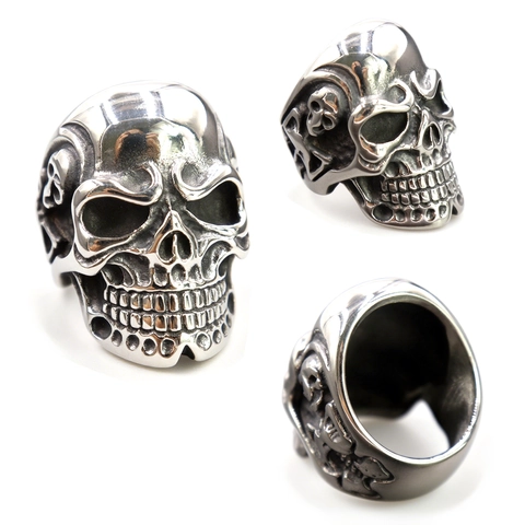Stainless Steel Skull Ring Punk Gothic Vintage Biker Jewelry For Men Silver Color