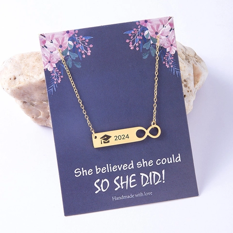 Stainless Steel Class Of 2024 Graduation Necklace Graduation Cap Infinity Pendant Necklace Bracelet For Women Jewelry