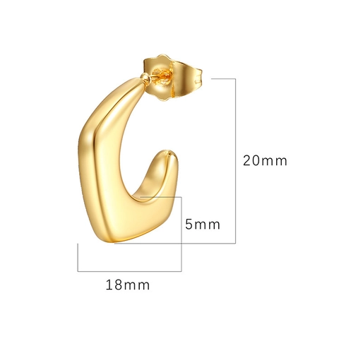 Irregular Square Geometric C Shape Earrings Stainless Steel 18K Gold Plated Smooth Polished Retro Minimalist For Women